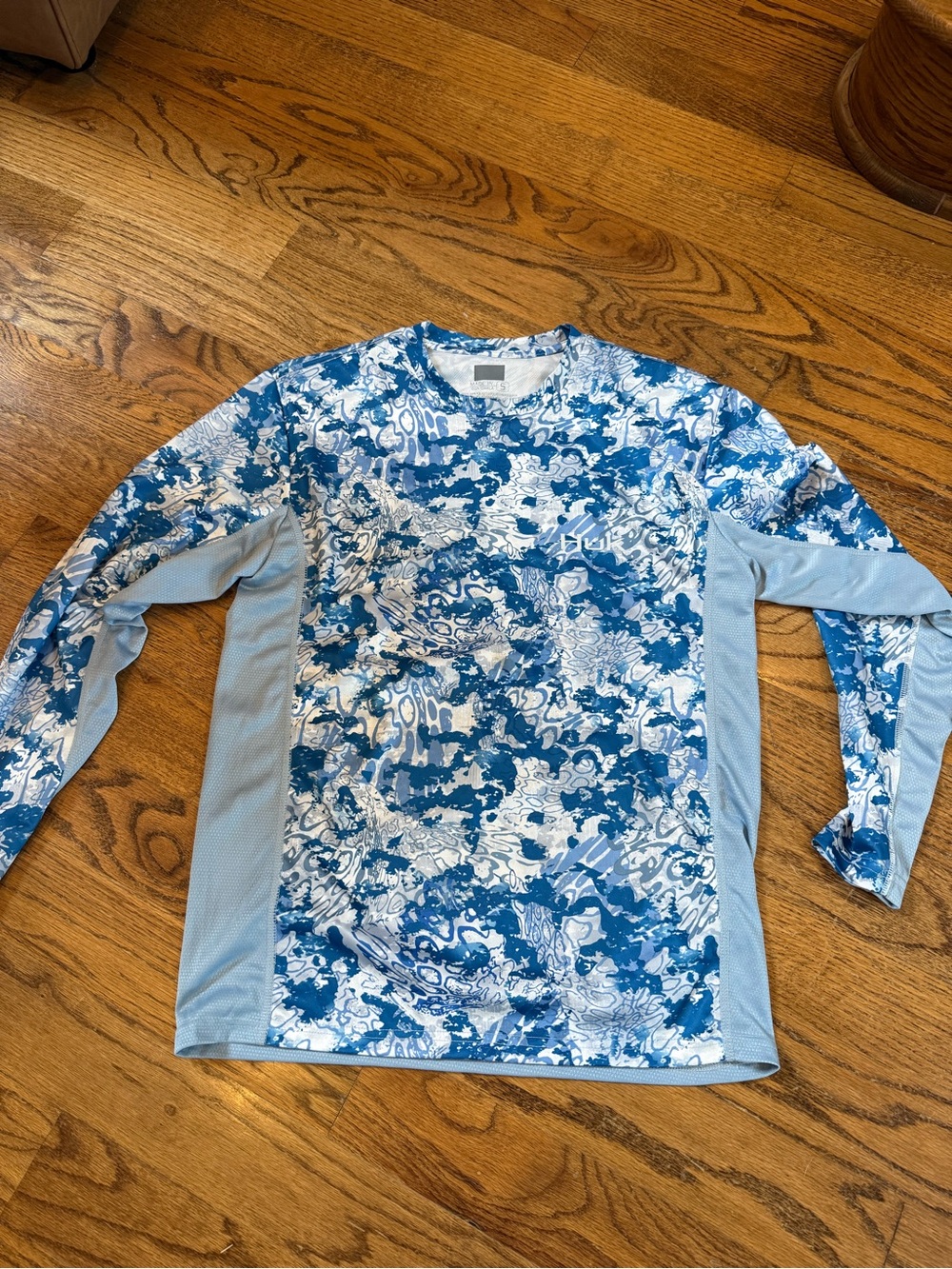 Huk Blue and White Long Sleeve Performance Shirt